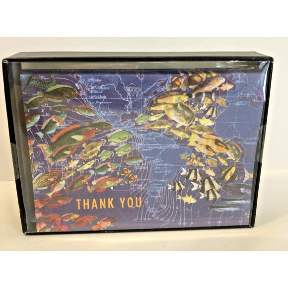 Galison Luxe Thank You Note Cards NIB Ocean LIfe Wendy Gold 10 Cards w/ Foil NEW - Picture 1 of 4